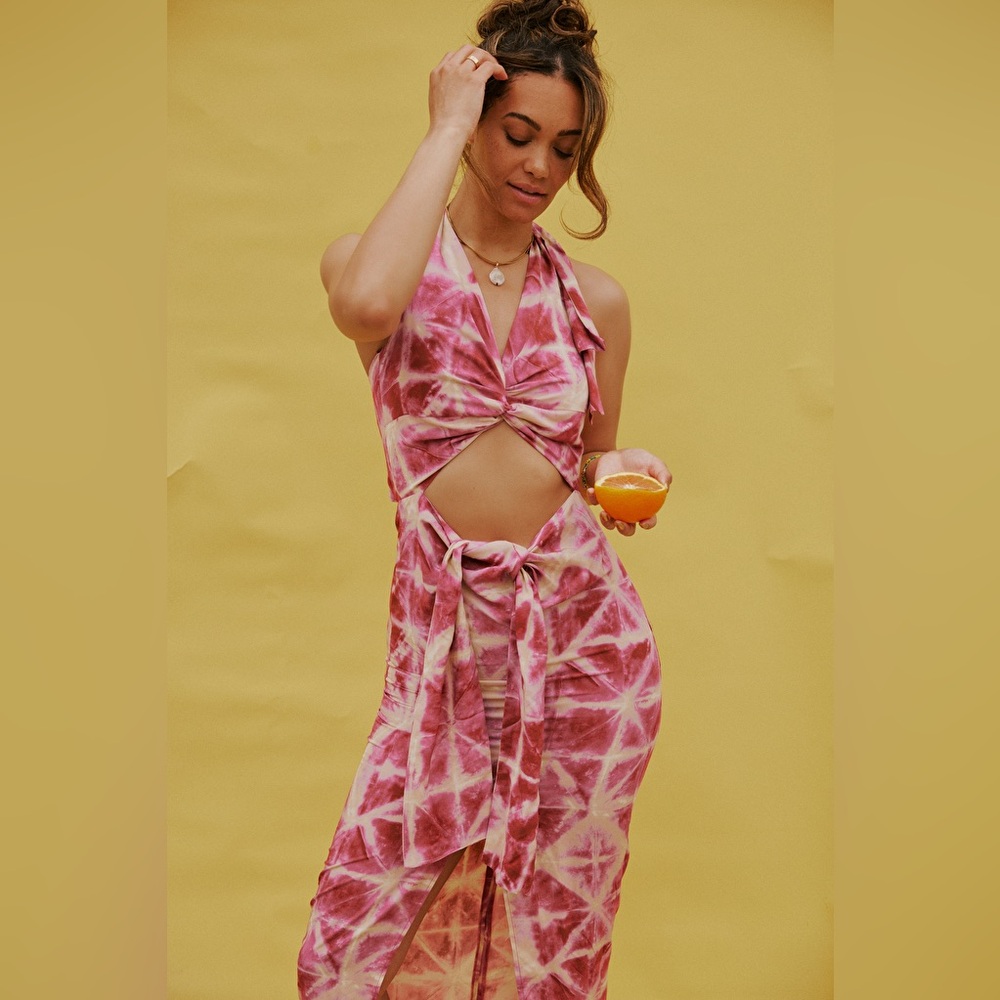 Zara✨Tie Dye Cutout Knotted Maxi Dress- Pink